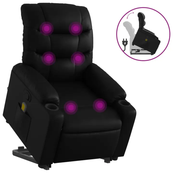 vidaXL Sillón reclinable de masaje de pie cuero artificial Negro, Crema, Marrón Sillon Dormitorio Sillon Comodos Silla Relax Sillón Sofá - 1