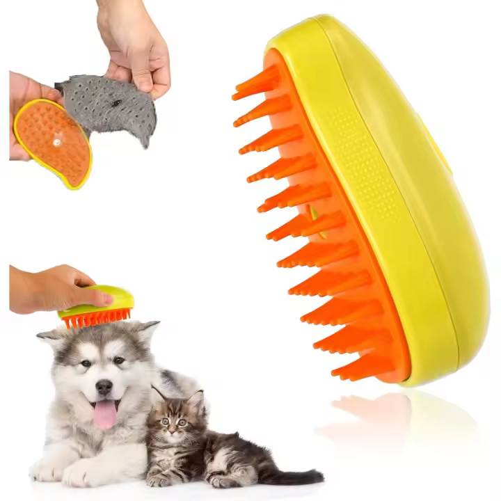Pelo de masaje 3 en 1 Para Gatos y Perros, multiculturales, para el ASEO y para eliminar Pelos enredados y Sueltos (Amarillo). - 1