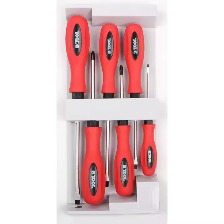 JUEGO DE 6 DESTONILLADORES BTD6 METALWORKS B.TOOL. Contiene un conjunto de herramientas esenciales para una amplia gama de actividades cotidianas que involucran la manipulación de tornillos y otras actividades en el taller. - 1