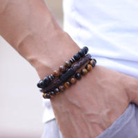 Set De 3 Pulseras Para Hombre Noter 8mm Piedra Natural De Onix Y Ojos De Tigre Con Cierre Magnético En Cuero Pulsera Hombre Regalo - details 4