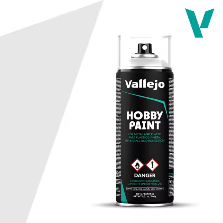 ACRYLICOS VALLEJO - SPRAY ACRILICO IMPRIMACION GRIS (400 ml) - Acrylicos Vallejo 28011 - para Miniaturas de Metal, Plástico y Resina con Acabado Mate. Con anillo coloreado para identificacion del color. - 1