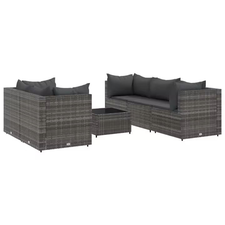 vidaXL Set de muebles de jardín 6 pzas y cojines ratán sintético gris - 1