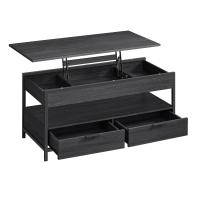 Mesa de centro elevable con almacenamiento, cajones, compartimentos ocultos y estante abierto, marrón rústico y negro - details 0