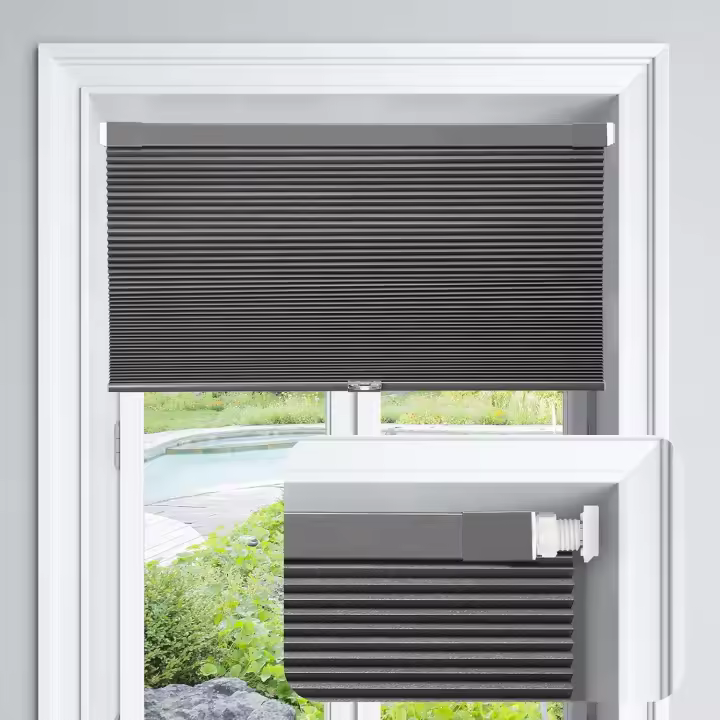 Cordless Cellular Shades No Tools No Drill Blackout Cellular Blinds for Window Size 25'' W x 48'' H, Midnight Black - 1