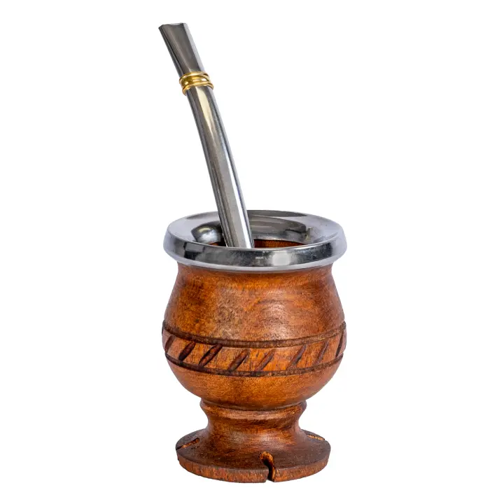 Set Mate Madera Algarrobo Trebol mas bombilla Plana Artesanal Argentino Tallado a mano Yerba Virola Acero - 1