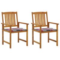 vidaXL Sillas de jardín con cojines 2 unidades madera maciza de acacia en color Azul real/Rojo vino tinto/Estampado cuadros rojos y más | cómodas modernas ergonómicas para comedor cocina salón hogar - details 2