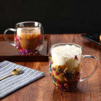 Taza De Vidrio Doble Capa Creativa Y Bonita Con Flores Reales Taza De Café Con Asas De Alta Borosilicato Para Regalos Personales - details 1