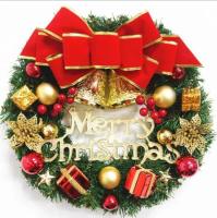 Corona Navideña Roja Para Puerta De Entrada Con Oro Decoración De Pared Y Puerta Guirnalda De Navidad Ornamento De Casa - details 3