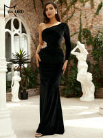 Vestido De Noche Elegante De Veludo Negro Con Diamantes Y Hombro Solo Para Mujer Vestido Slim Para Fiesta De Premiación Y Eventos Elegantes - details 5