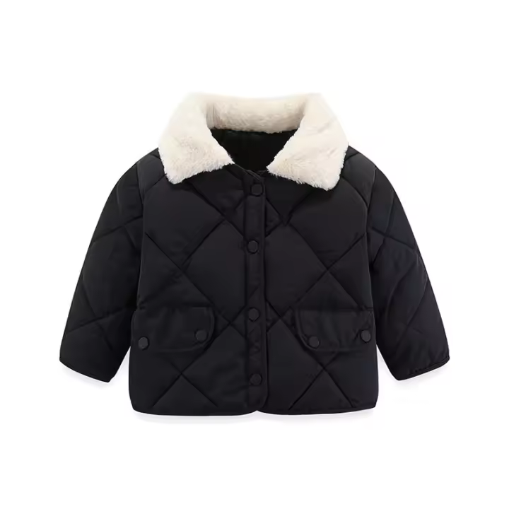 Abrigo De Piel De Conejo Con Redondelos Para Niños Y Niñas Negro Cálido Invierno Abrigo De Algodón Grueso Para Bebés Ropa Casual Externa Para Niños De 1 a 6 Años - 1