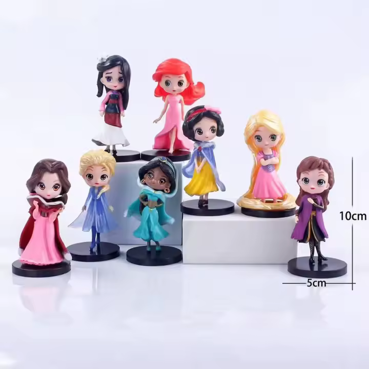 Disney Figuras De Acción De Princesa Kawaii Q 6-8Pcs Snow White Ariel Belle Rapunzel Para Niñas Juguete Modelo De Hielo Y Fuego - 1