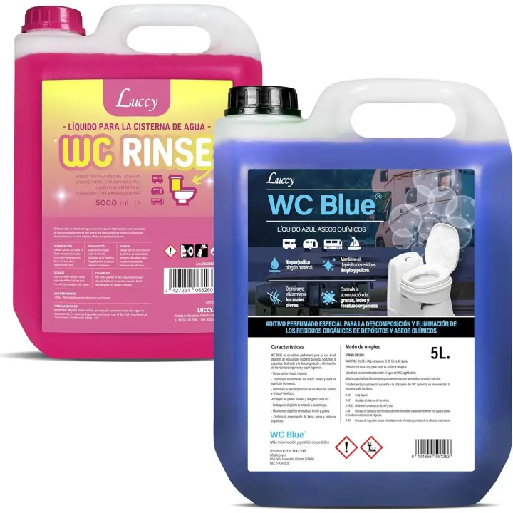 LUCCY Pack WC Rinse + WC Blue  Aditivo para Cisterna del Inodoro y Aditivo para Aguas Negras de Caravanas y Campers - 1