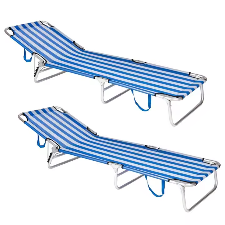 Pack 2 tumbonas playa reclinables de 3 posiciones convertible en cama azul y blanco de aluminio Lola Home - 1