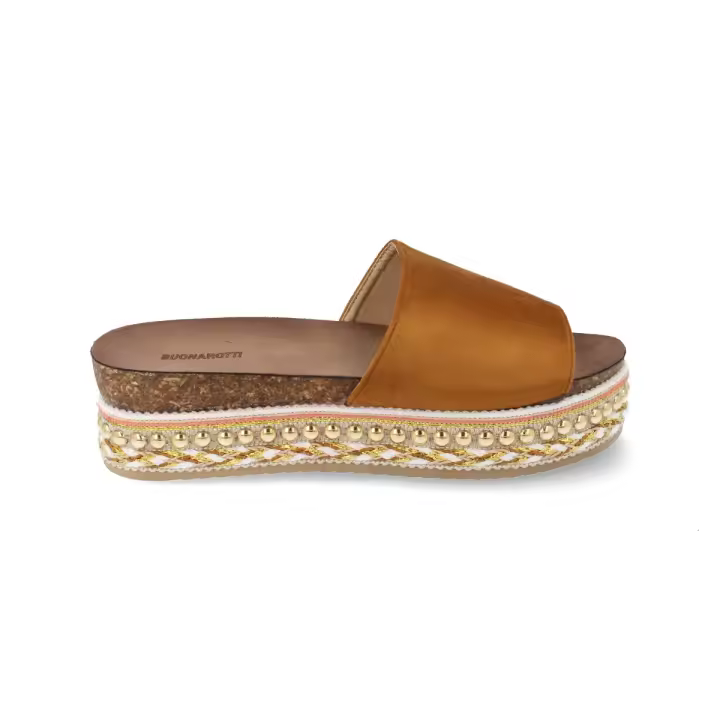 Davinia Shoes Sandalia Mujer Casual Plataforma Forrada con Banda de Rafia y Tachuelas Planta Anatomica Bio Confort Modelo con Lazo Primavera Verano 2019  Shoes&Blues.es 1AD-19127-Camel - 1