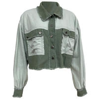 Nueva Chaqueta Corta Para Mujer De Otoño 2024 Moda Retro Estilo Callejero Con Rayas Lavadas Y Collar Tácto Espesado De Polyester Cierre Doble - details 0
