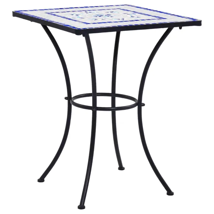 Mesa de mosaico para cafetería cerámica azul y blanco 60 cm - 1