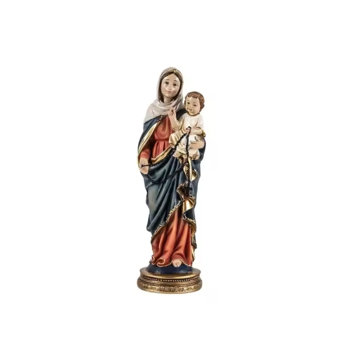 Virgen del Rosario figura religiosa 22 cm. imagen resina patrona del Santo Rosario detalle peana - 1