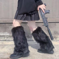 Calentadores De Piernas De Pelo Artificial Para Mujer En Colores Negro Y Blanco Estilo Japonés Lolita Para Otoño E Invierno - details 1