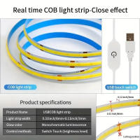 Tira De Luz LED COB 5V USB Para Iluminación Interior Adecuada Para Sala De Estar Dormitorio Armario Fondo De Pared Cocina TV - details 2