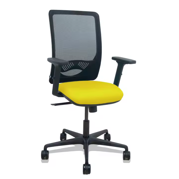 Silla Zulema sincro malla negra asiento bali amarillo brazos 2D ruedas 65mm - 1