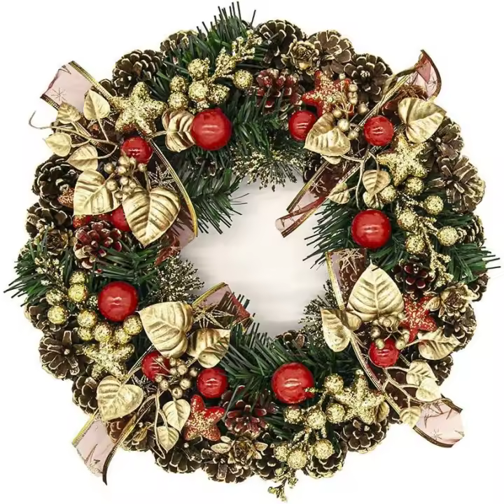 Corona de 40 cm: decoración Festiva de lujo with Piñas y Frutos Rojos PARA EL MARCO DE LA Puerta de la chimenea - 1