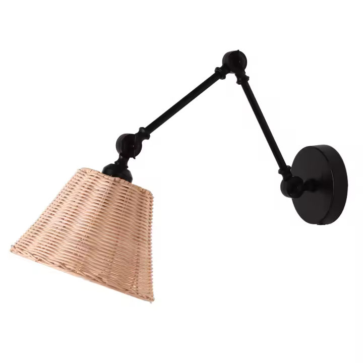 ALPINALUZ Lámpara De Pared Con Brazo Oscilante Con Pantalla De Ratán Estilo Rústica E27 "Raul" - 1