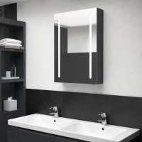 vidaXL Armario de baño con espejo LED blanco brillante 50x13x70 cm en color Blanco brillo/Roble/Gris hormigón y más | almacenamiento funcional diseño moderno para baño dormitorio sala - details 4
