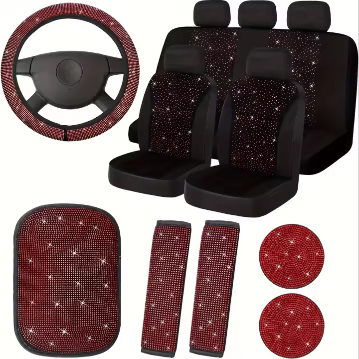 Cubiertas De Asiento De Coche De Terciopelo Brillante 15 Piezas Accesorios Completo Para Automóvil Adecuado Para Todas Las Estaciones Material De Poliéster - 1