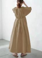 Vestido Largo Recto Casual Para Mujer REALEFT 2023 Con Mangas Lanternas Y Cierre De Encaje Suéter De Algodón Y Poliéster Otoño Primavera - details 8