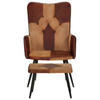 vidaXL Sillón con reposapiés cuero auténtico Marrón, Marrón oscuro, Gris Sillon Dormitorio Sillon Comodos Silla Relax Sillón Sofá - details 1