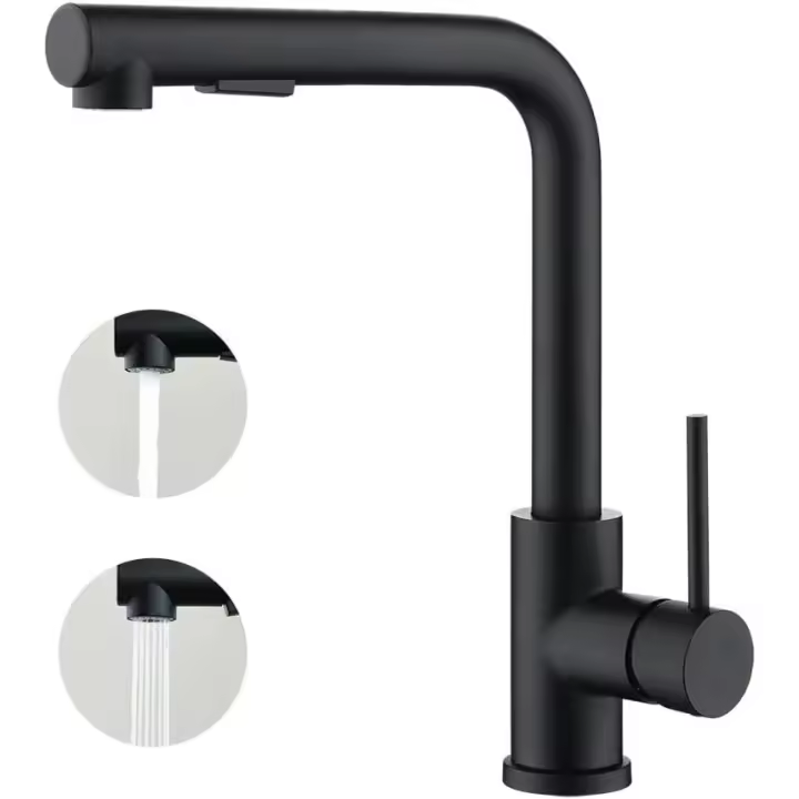 Mezclador de cocina con ducha extraíble, Monomando, rotación de 360°, 2 modos de ducha Grifo para fregadero de cocina - Negro - 1