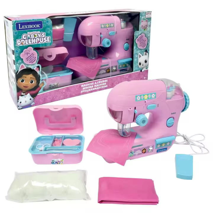 LEXIBOOK - Gabby's Dollhouse, Máquina de coser con accesorios, luz y pedal, juguete de rol, juego de diseño de moda, Rosa - 1