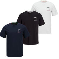 Jack & Jones Hombre Pack 3 Camisetas de Algodón Serie JJVERNER  Color White - Sky Captian - Black logo estampado Moda Casual Informal REF 269314 - details 1
