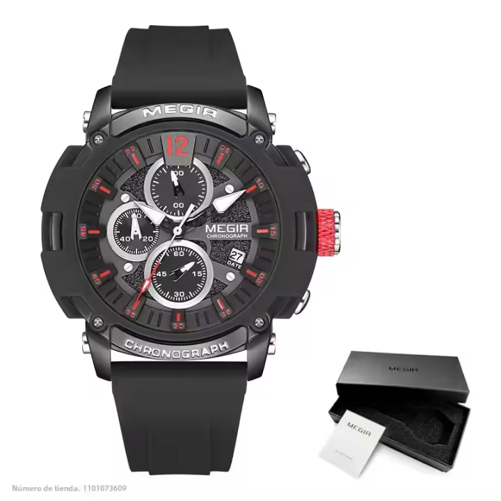 Reloj Deportivo MEGIR Para Hombres En Color Naranja Resistente Al Agua Con Cuarzo Luminoso Cronógrafo De Correa De Silicona Estilo Fashion - 1