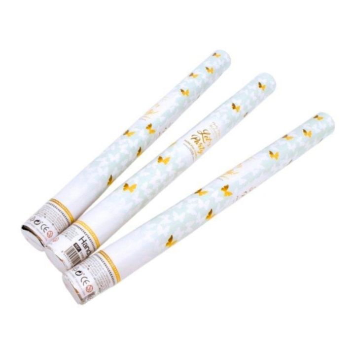 Cañones de Confeti - Cañón Confeti Mariposa Blanco y Dorado - Pack 6-12- Confetti Cannon para Bodas, Eventos Románticos Fiestas, Cumpleaños y Aniversarios 30cm 50cm  60cm