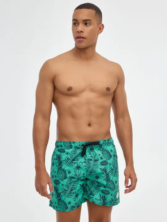 Bañador de hombre con estampado de piñas, bolsillos y cintura de goma con cordón INSIDE - 1