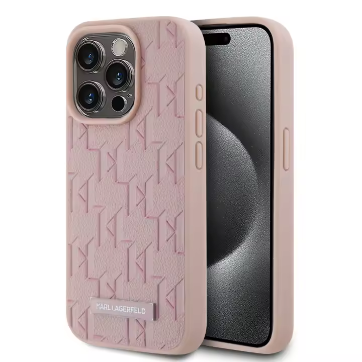 Funda TPU Karl-Lagerfeld Monogram Metal Logo MagSafe iPhone 15 Pro Max rosa Raíz Tecnophonía - 1