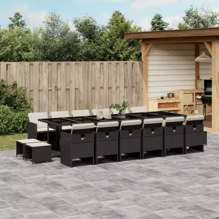 vidaXL Set de muebles jardín 17 pzas con cojines ratán sintético negro - 1