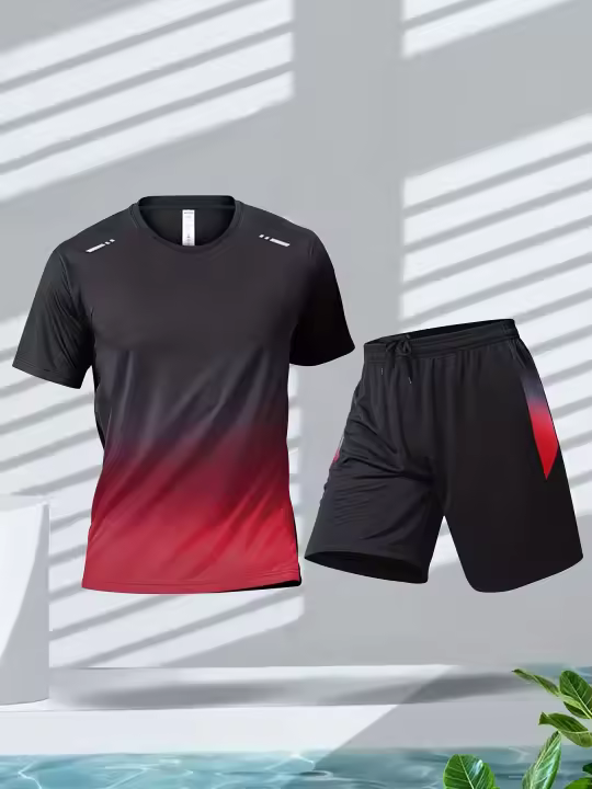 CA Conjunto De Entrenamiento De Baloncesto Para Hombres Verano Camiseta De Manga Corta Gradiente Y Shorts Secado Rápido 2 Piezas - 1