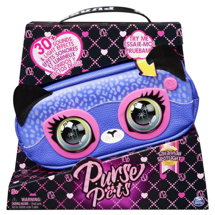 SPIN MASTER - PURSE PETS - BOLSO MASCOTA INTERACTIVA - RIÑONERA - Bolso niña bandolera y Mascota Interactiva Cheetah Savannah Spotlight con más de 30 Sonidos y Reacciones - 6066544 - Juguetes niña +5 Años - 1