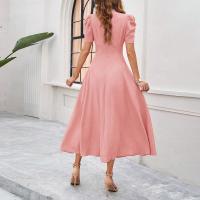 Vestido Elegante De Fiesta Para Mujer Cintura Alta A-Line De Color Sólido Con Manga Corta Estilo Francés Vestido De Cintura Cinchada Temperamento - details 19