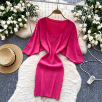Nuevo Verano 2025 Vestido Corto De Mujer En Negro Con Manga Batwing Suave Y Elástico Estilo Bandage Casual Silueta Bodycon - details 30