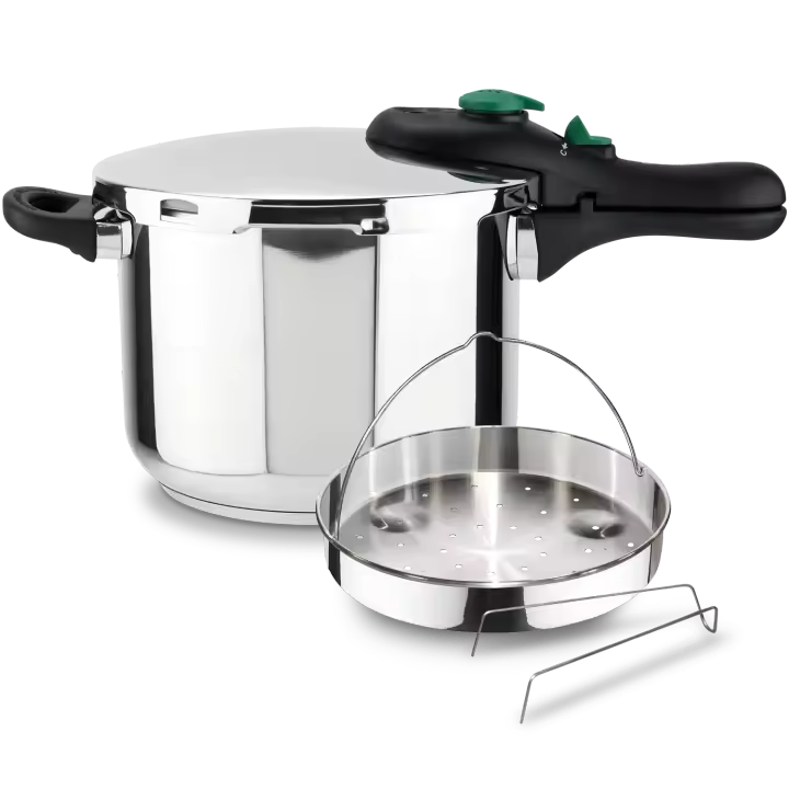 Magefesa DYNAMIC -  Olla Express Rápida + Cestillo Vaporera, Acero Inoxidable 18/10, Eficiencia Energética, Todo tipo de cocinas, Inducción - 1