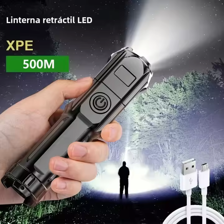 Linterna Táctica LED Recargable USB Impermeable Con Zoom Para Pesca Caza Camping 100000 Lúmenes Torcha De Mano - 1