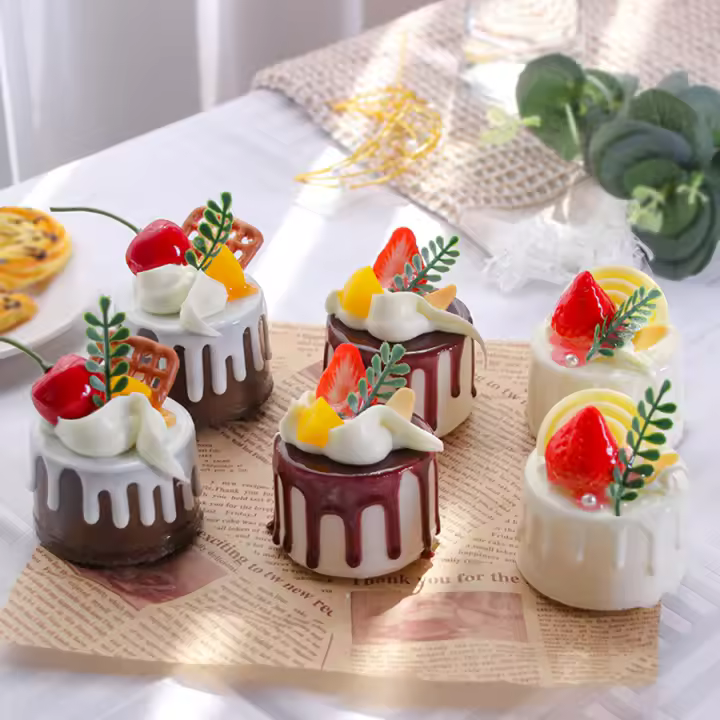 6PCS/Set Modelo De Pastel Artificial Para Decoración De Bodas Y Fiestas Profesional Simulación De Postres En PVC Tamaño 2.75'' - 1