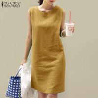 Vestido ZANZEA De Verano 2024 Sin Mangas Elegante Para Mujer Color Sólido Vestido De Playa Y Oficina Largo De Rodilla Estilo Casual - details 4