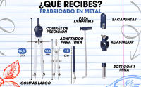 Compas Dibujo Tecnico Profesional - Compás Escolar de Precision con Rueda de Ajuste  Bachillerato y Secundaria - Compasso Escolar Dibujo Tecnico de Metal - Compas Grande Dibujo Técnico y Plastica - details 3