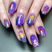 24pcs/set Uñas Postizas Largas Medias Falsas De Cuadrado Ballet Con Flores Y Mariposa Azul Verde Para La Temporada De Primavera Y Verano - details 2