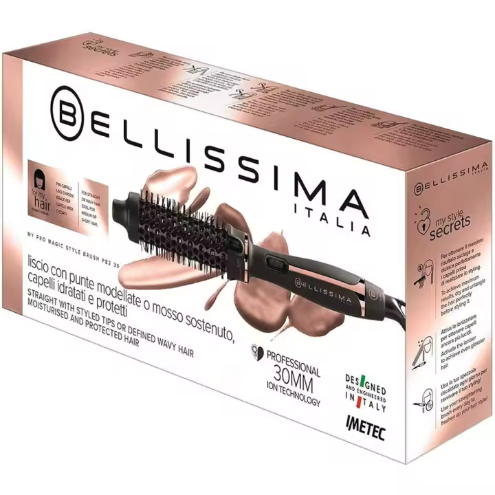Bellissima My Pro Magic Style Brush P2 30 - Cepillo Térmico Profesional, Revestimiento Cerámico, Volumen y Ondas Naturales, Multivoltaje, 30 mm - 1