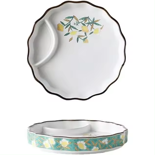Platos de cerámica redondos japoneses con personalidad para cocina, espaguetis, sushi, plato principal, fruta, aperitivo, 6,5 pulgadas, 8,5 pulgadas (patrón: peonía Jin Cai, tamaño: 8,5 pulgadas) - 1